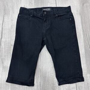 RUDE Skinny Denim Shorts Mens 30 Black Slim Fit Streetwear Y2K Dark Wash